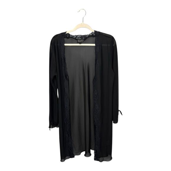 Bed Of Roses Nightie Robe Long Flare Sleeve Tie Black Sheer Lace Women’s M - Picture 3 of 10